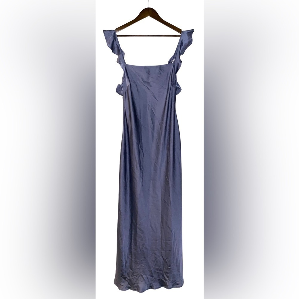 Astr The Label Women Rina Satin Midi Slip Dress Square Neck Ruffled Party L